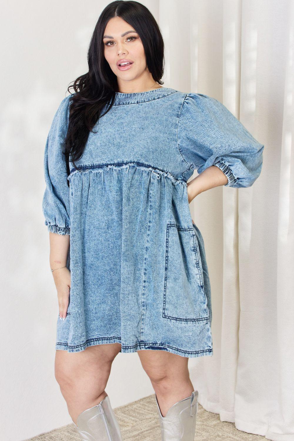 HEYSON Full Size Oversized Denim Babydoll Dress Babydoll Dresses
