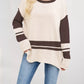 Cream-colored ribbed Color Block Side Slit Sweater with brown sleeves
