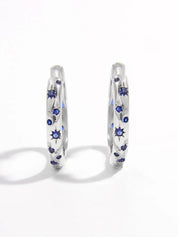 925 Sterling Silver Huggie Earrings with Blue Zircon Stars