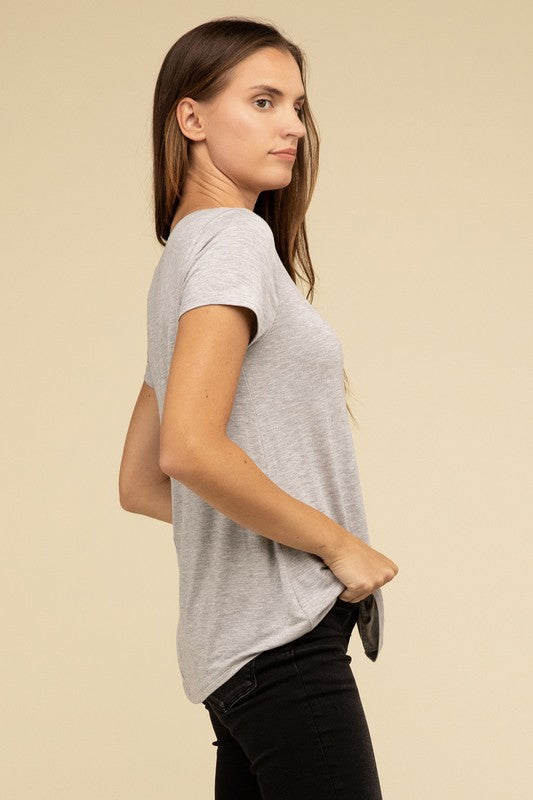 Flowy Round Hem Rayon Short Sleeve Top T-Shirts