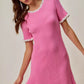 SO ME contrast ruffled sweater knit mini dress in vibrant pink with white frayed trim