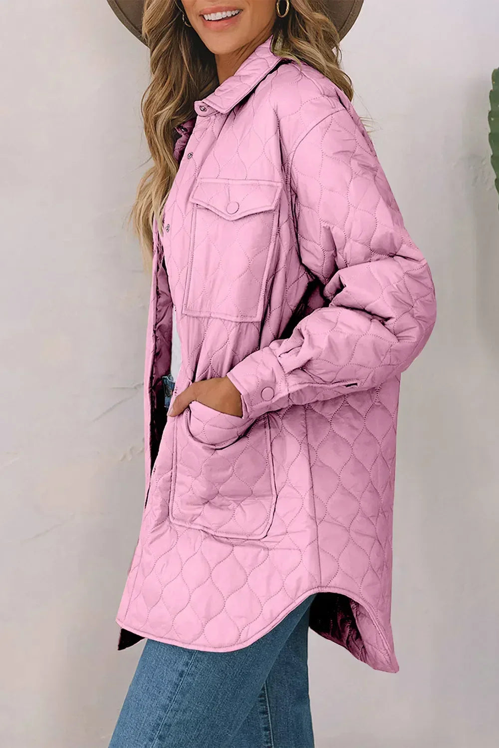 Snap Down Collared Winter Coat - DAVERRI FASHIONS