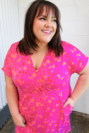 Rose Leopard Surplice V Neck Pocketed Dress | Daverri Fashions