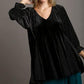 Umgee Godet Hem Polka Dot V-Neck Blouse Black Blouses