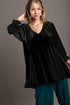 Umgee Godet Hem Polka Dot V-Neck Blouse Black Blouses