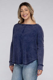 Plus Long Sleeve Cotton Waffle Knit Top Shirts & Tops