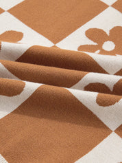 Flower Plaid Henley Baggy Sweater | Sweaters Daverri Fashions