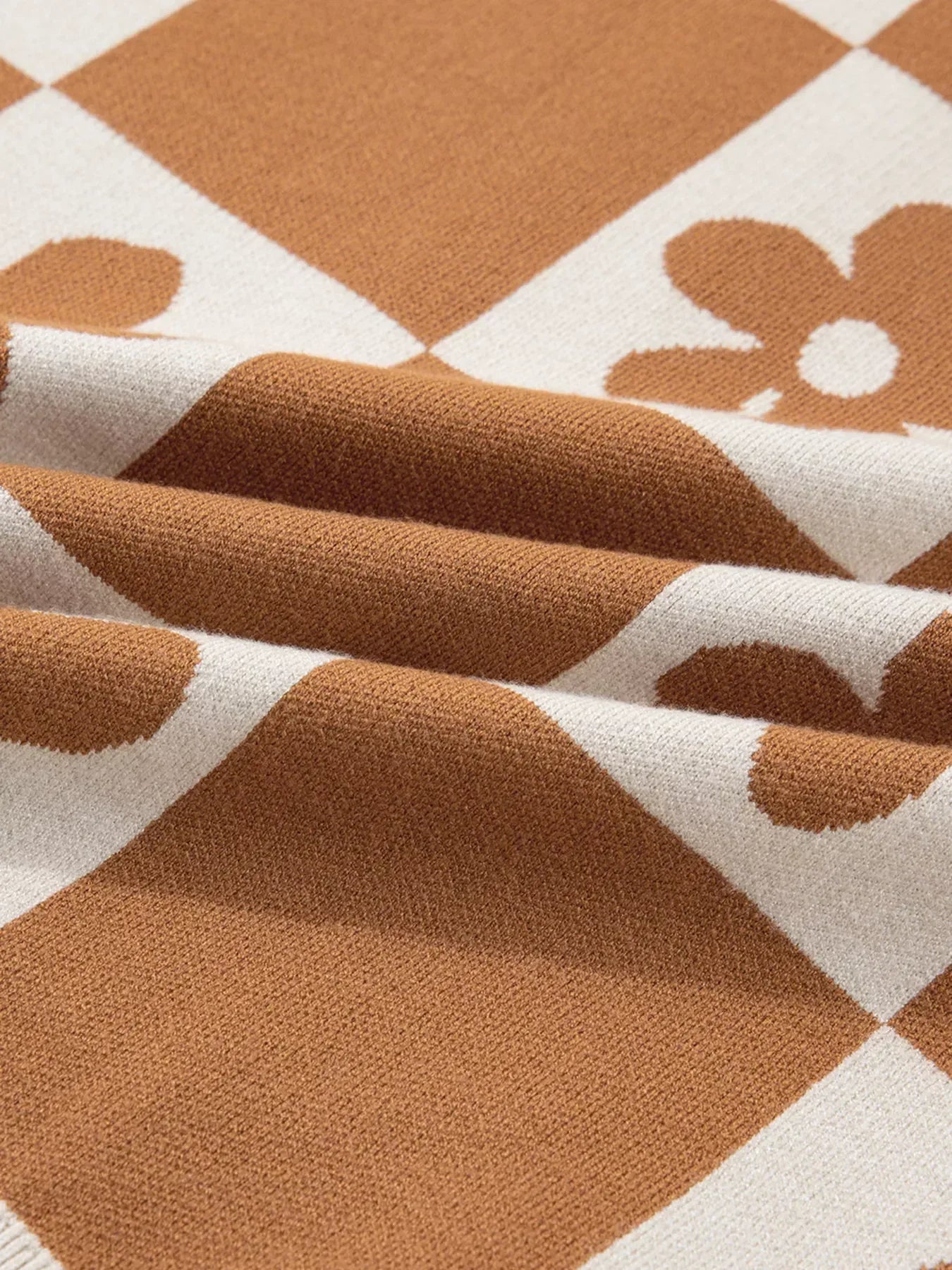 Flower Plaid Henley Baggy Sweater - DAVERRI FASHIONS