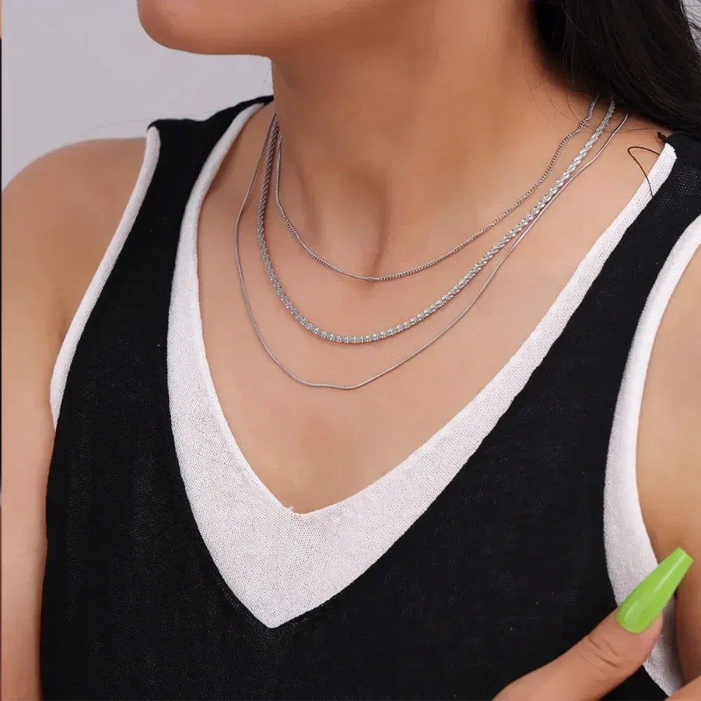 Titanium Steel Three-Layered Necklace - DAVERRI FASHIONS