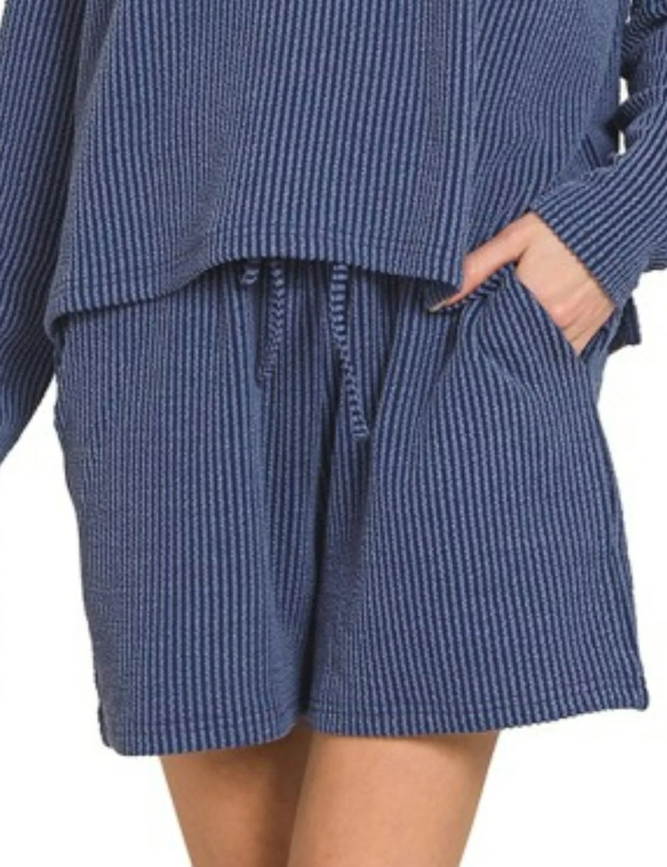 Zenana Corded Rib Long Sleeve Tee and Shorts Set | Loungewear Sets Daverri Fashions