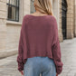 Cozy dusty rose round neck dropped shoulder long sleeve knitted sweater