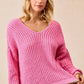 BiBi V-Neck Sweater with Colorful Trim - DAVERRI FASHIONS