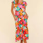 Haptics Floral Midi Dress with vibrant pink orange teal blossoms on black