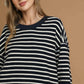 Umgee Ribbed Hem Striped Oversized Knit Top
