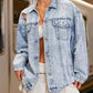 Distressed Wash Button Up Denim Jacket - DAVERRI FASHIONS