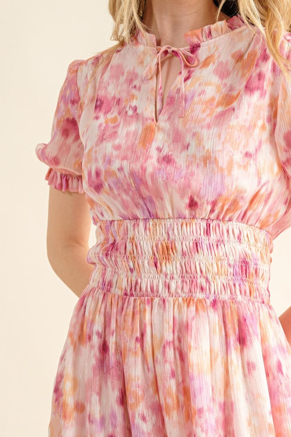 And The Why Full Size Smocked Waist Printed Midi Dress | Daverri Fashions