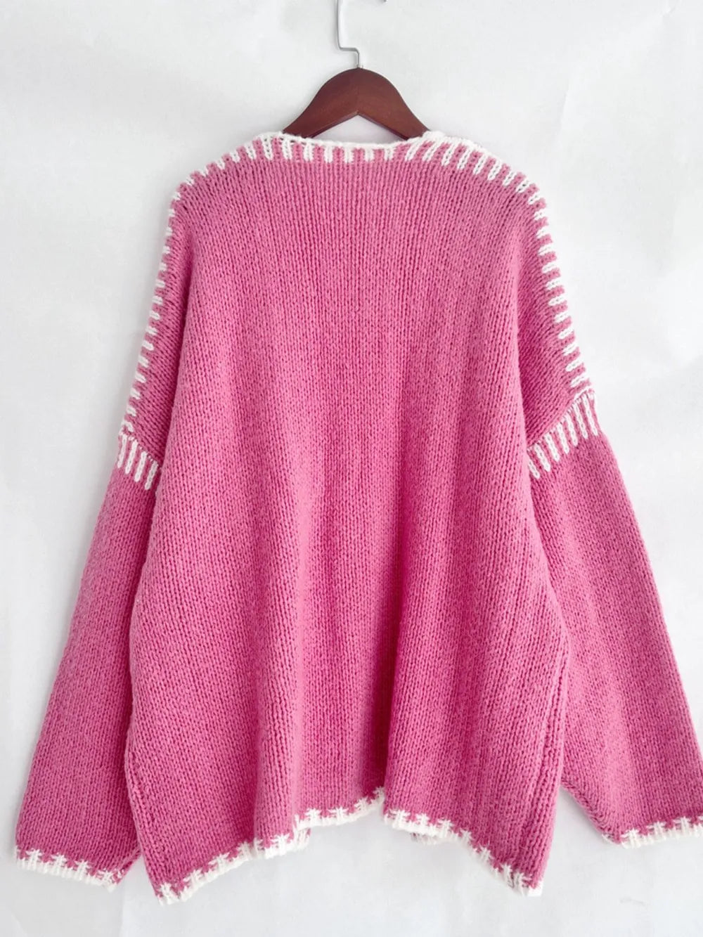 Double Take Contrast Open Front Dropped Shoulder Cardigan | Cardigans Daverri Fashions