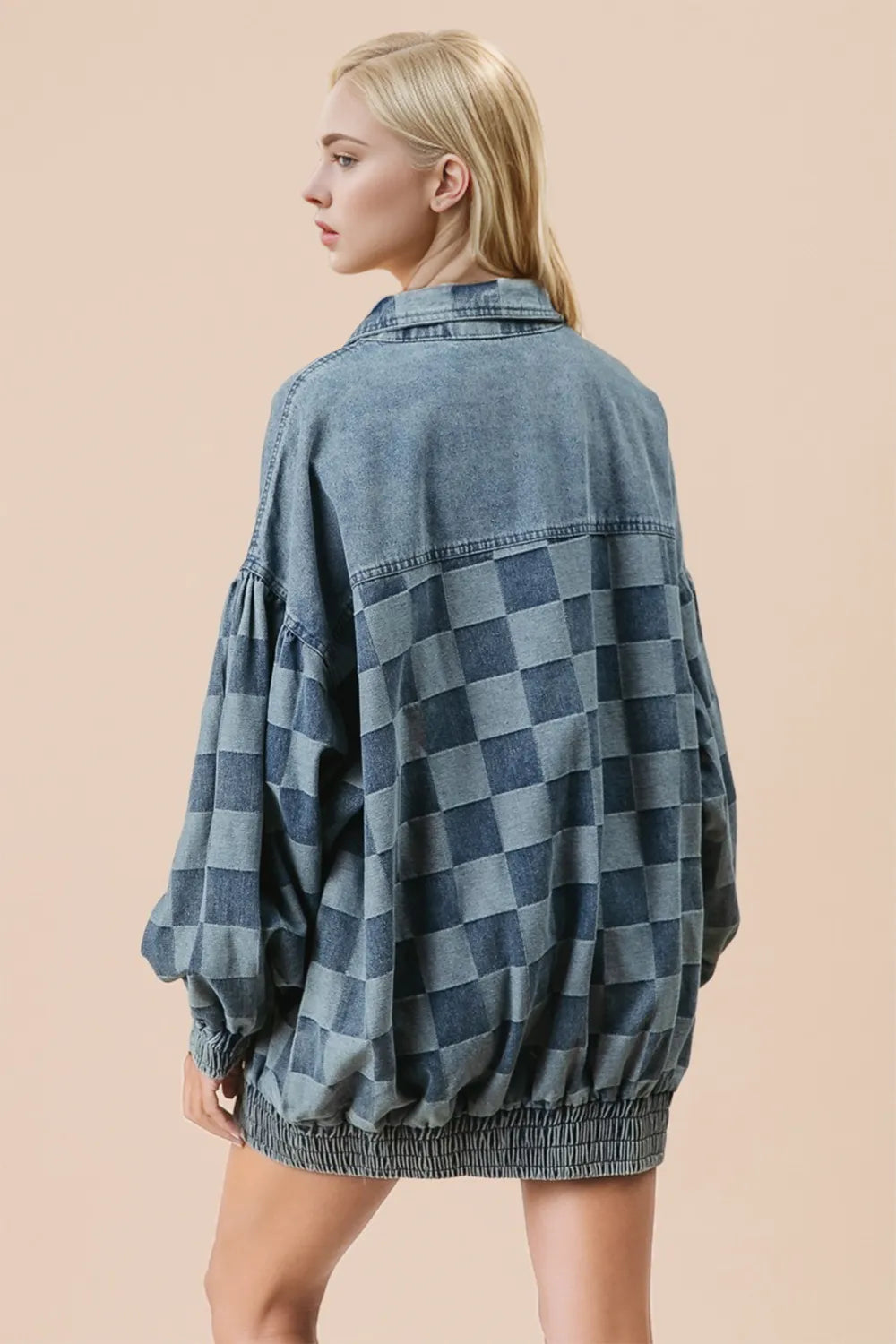Double Take Checkered Button Up Denim Jacket Denim Jackets