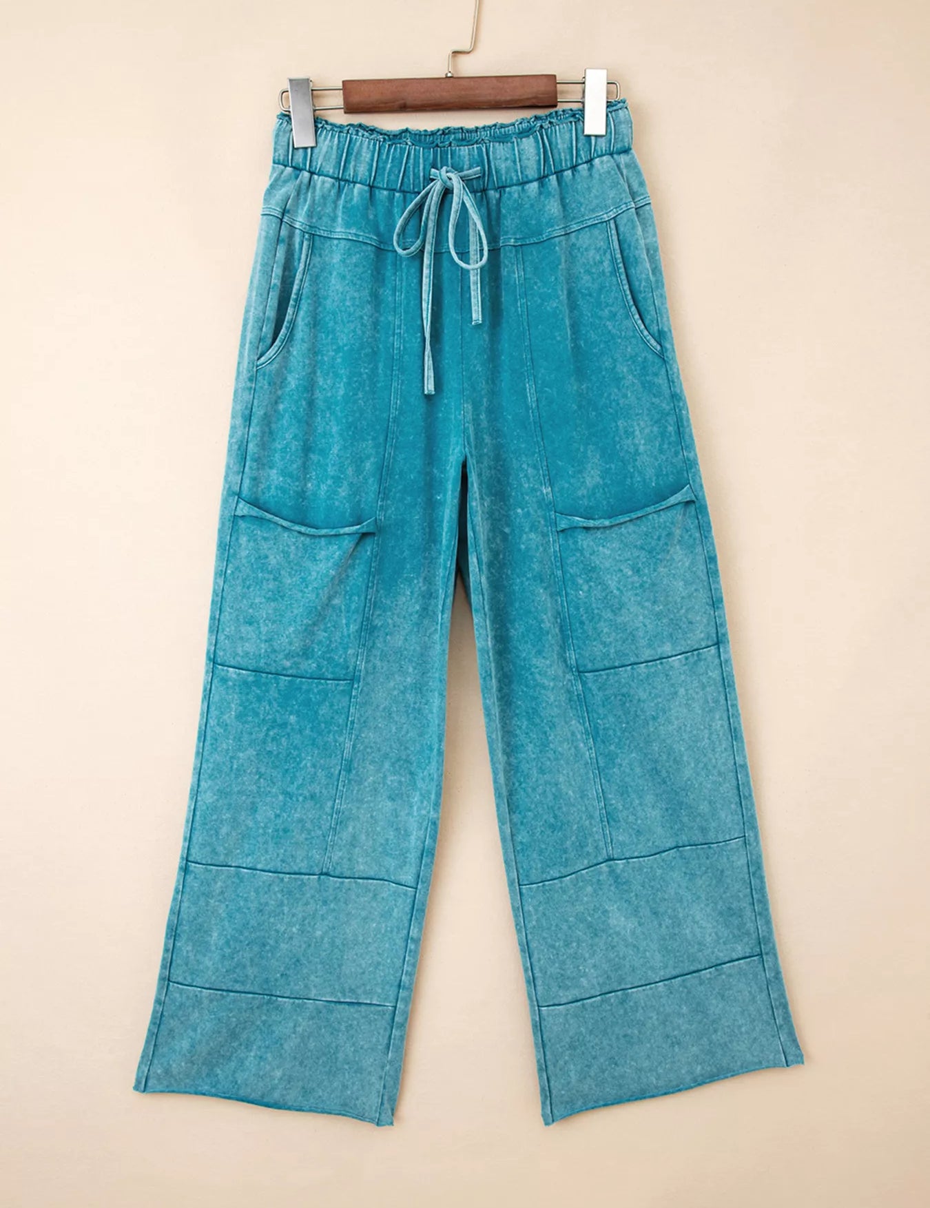 Mineral Wash High Waist Patched Pocket Pants | Pants Daverri Fashions
