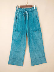 Mineral Wash High Waist Patched Pocket Pants | Pants Daverri Fashions