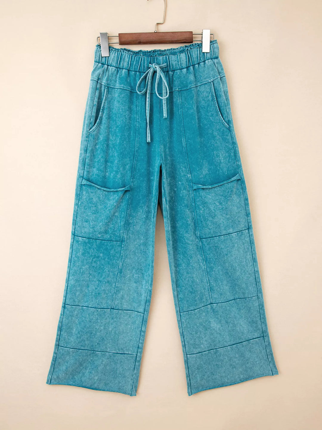 Mineral Wash High Waist Patched Pocket Pants | Pants Daverri Fashions