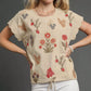 Beige Umgee embroidered floral top with scallop flutter sleeves and drawstring hem