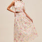 SO ME Floral Printed Woven Shoulder Bow Tie Top and Skirt Set Outfit Sets