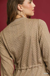 Umgee Drawstring Cable Knit Mini Dress with Pockets | Daverri Fashions