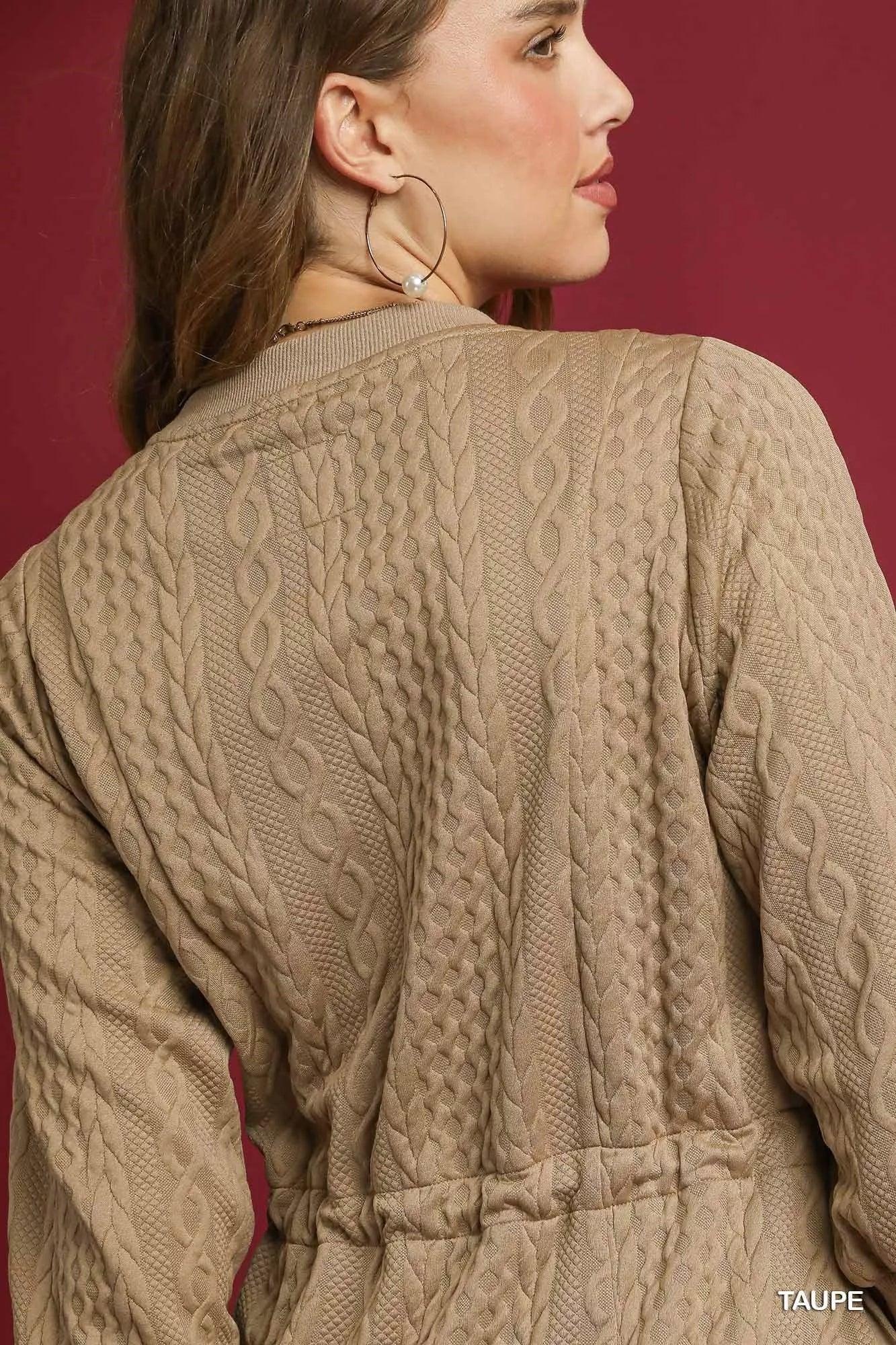 Umgee Drawstring Cable Knit Mini Dress with Pockets - DAVERRI FASHIONS