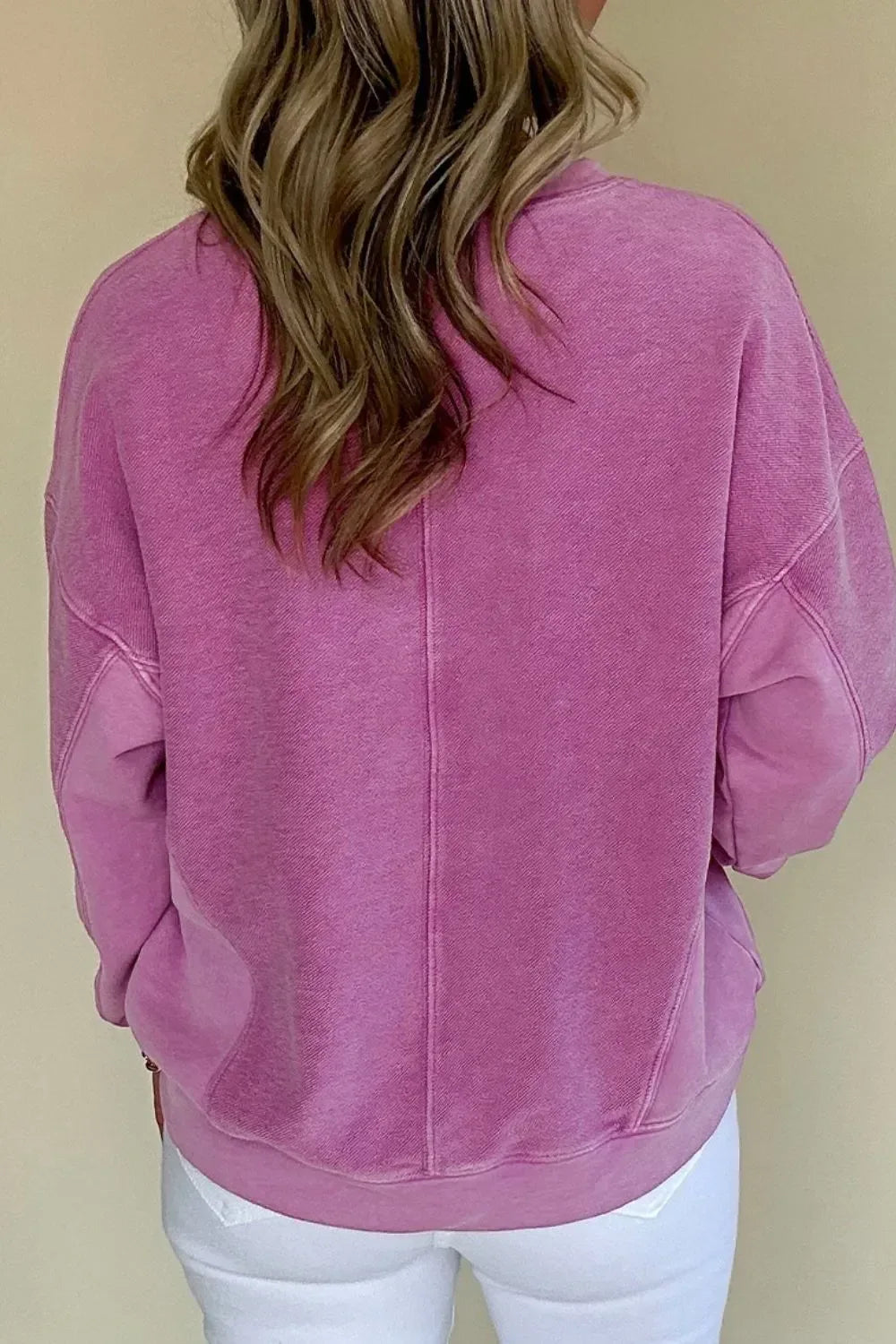Notched Drop Shoulder Long Sleeve Sweatshirt - DAVERRI FASHIONS