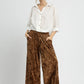 Umgee Velvet Smocked Waistband Wide Leg Pants Pants