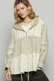 POL Raw Hem Color Block Hooded Jacket | Jackets Daverri Fashions
