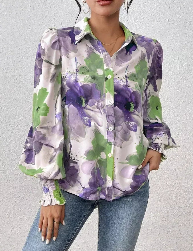 Daverri Fashions Floral Print Long Sleeve Shirt - DAVERRI FASHIONS