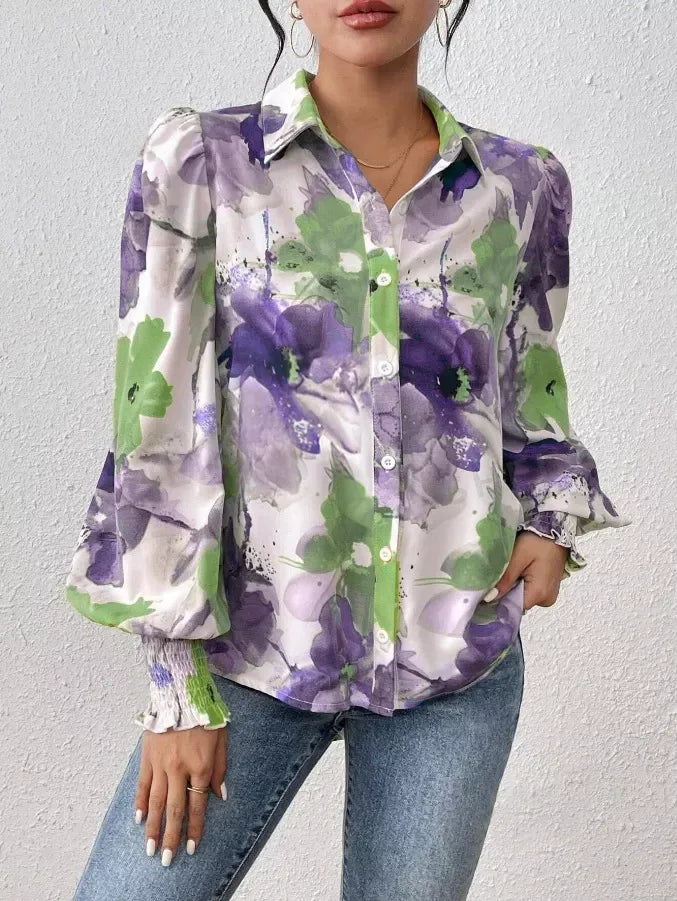 Daverri Fashions Floral Print Long Sleeve Shirt - DAVERRI FASHIONS