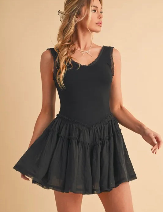 Aemi+Co Frill Sleeveless Drop Waist Mini Dress | Daverri Fashions