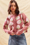 SO ME Strawberry Fruit All Over Button Sweater Cardigan - DAVERRI FASHIONS