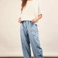 VERY J Washed Chambray Barrel Denim Pants