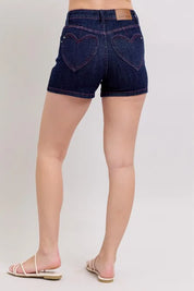 Judy Blue High Waist Heart Shaped Pkts & Red Contrast Thread Denim Shorts L | Bottoms Daverri Fashions