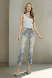 Insane Gene High Rise Star Print Cropped Girlfriend Jeans | Jeans Daverri Fashions