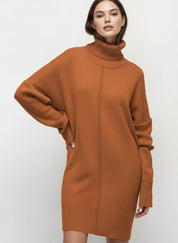 Solid Color Turtleneck Drop Shoulder Loose Fit Sweater Dress | Mini Dresses Daverri Fashions