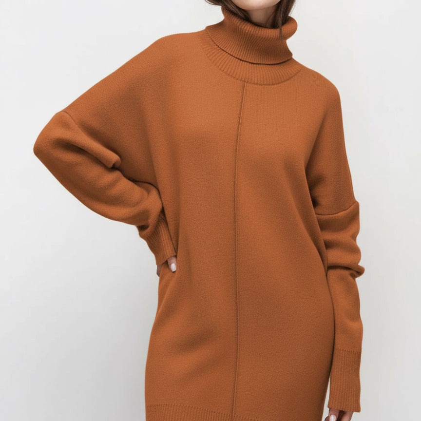 Solid Color Turtleneck Drop Shoulder Loose Fit Sweater Dress | Mini Dresses Daverri Fashions