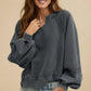 Lace Patchwork Detail Notched Mineral Wash Sweatshirt - DAVERRI FASHIONS