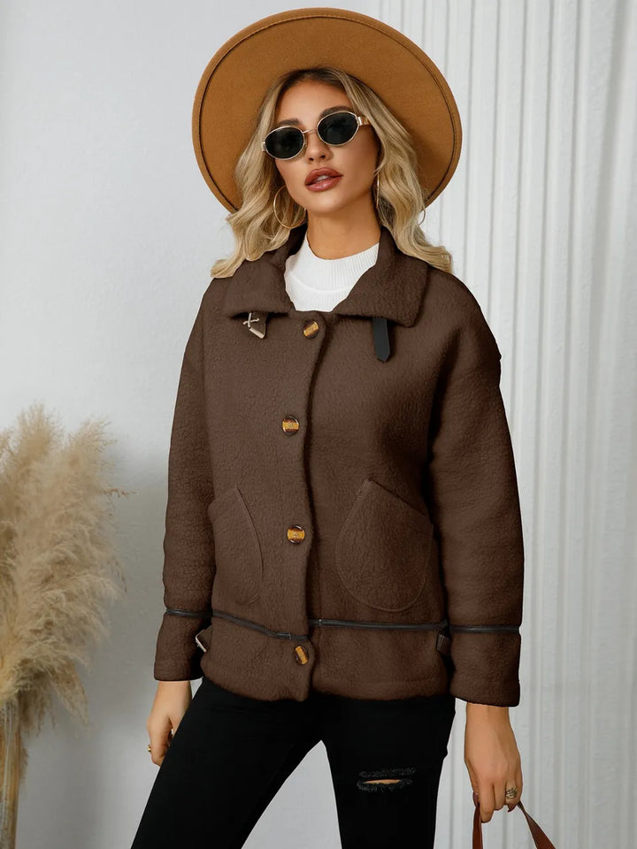 Pocketed Button Down Collared Neck Jacket | Jackets Daverri Fashions