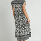 Umgee Two Tone Border Print Ruffle Cap Sleeve Midi Dress Mid Dresses
