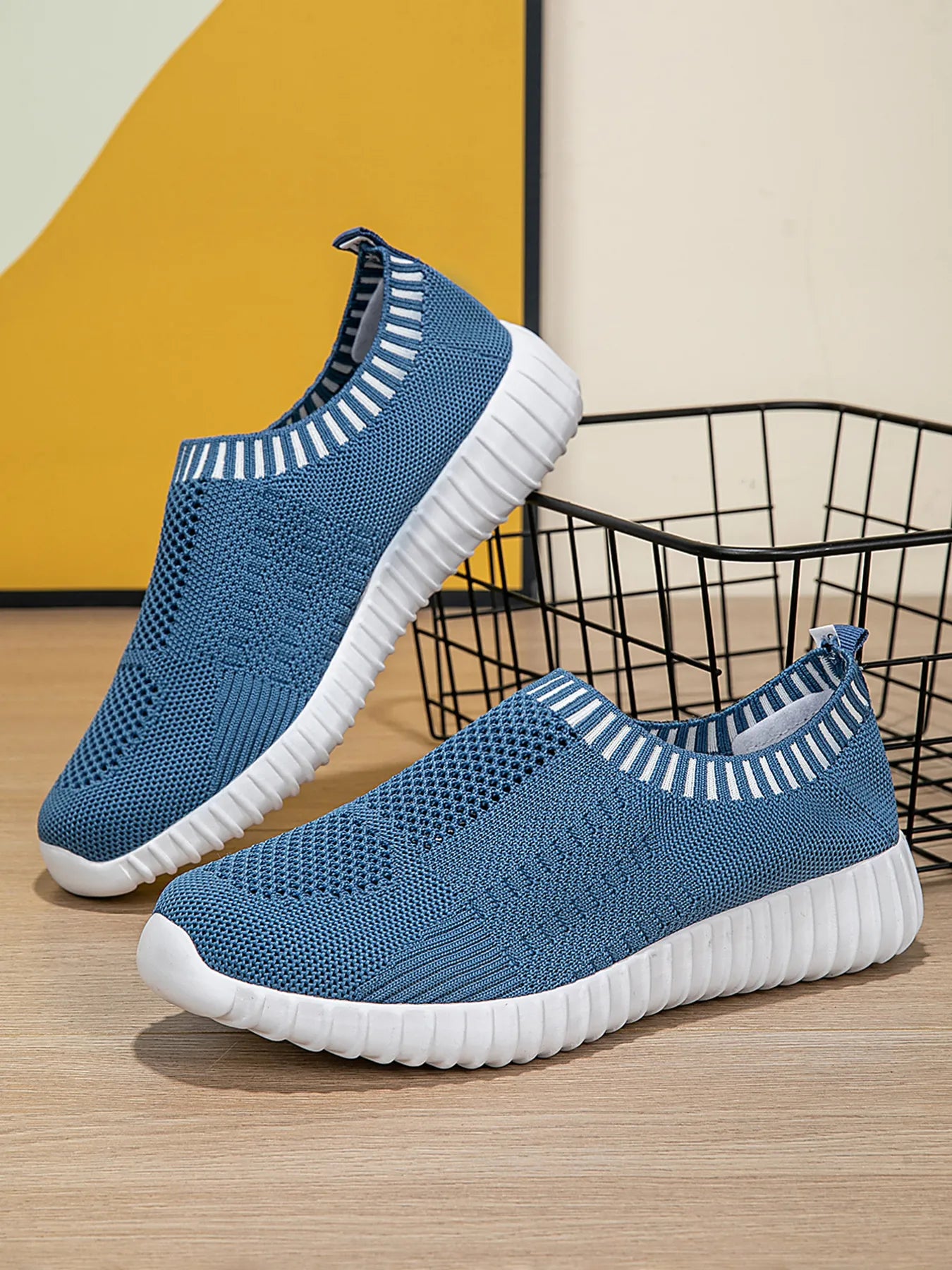 Turquoise Breathable Knit Slip-On Athletic Sneakers | Sneakers Daverri Fashions