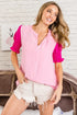 BiBi Air Flow Color Block Puff Sleeves V Neck Top - DAVERRI FASHIONS