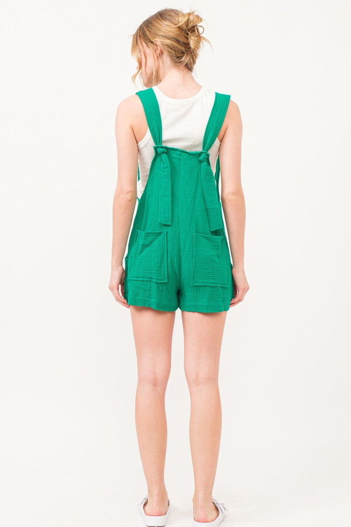 And The Why Button Up Tie Back Sleeveless Romper Rompers