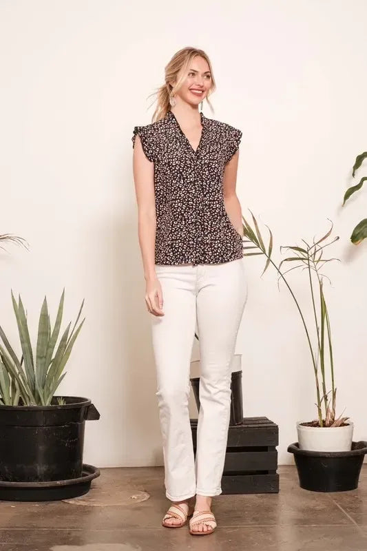 Lime 'N' Chili Multi Dot Print Sleeveless Button Down Blouse - DAVERRI FASHIONS