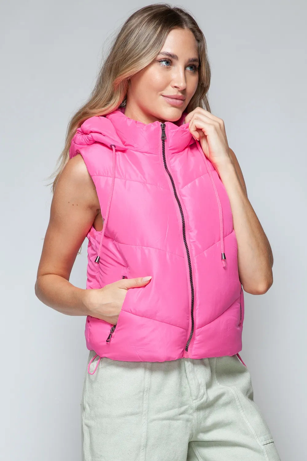 Snobbish Zip Up Quilted Hooded Vest | Vest Jackets Daverri Fashions