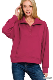 CABERNET Zenana Scuba Half Zip Sweatshirt with Pockets | Sweatshirts Daverri Fashions